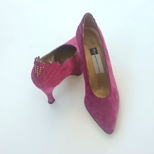 Morgan Taylor vintage purple suede art deco kitten heels with gold studs size 7